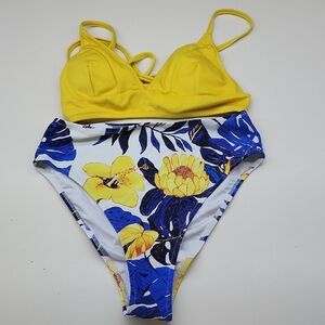 Yellow and Blue Floral Kids Swimsuit